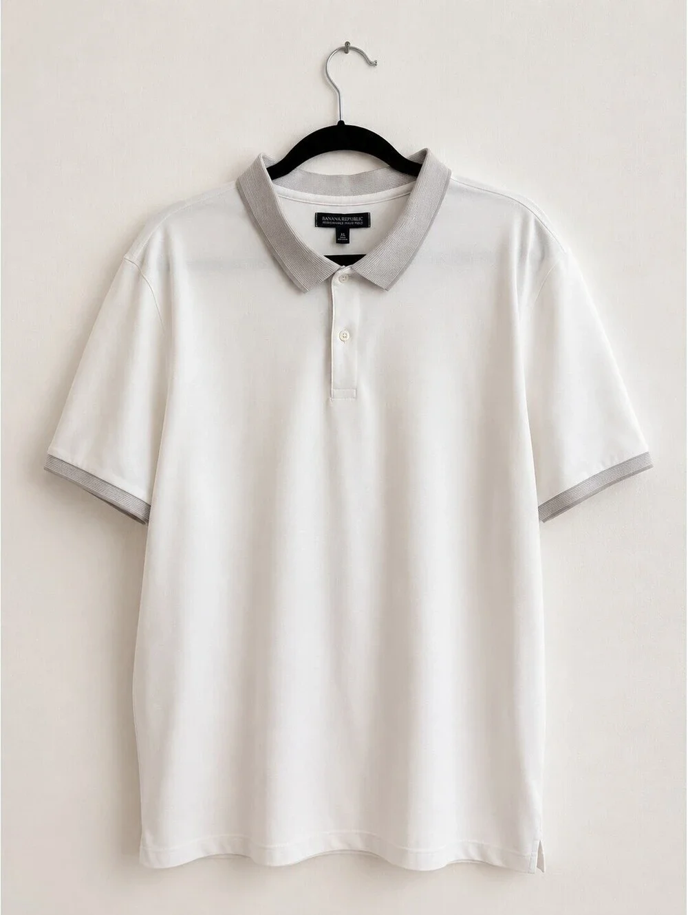 Banana Republic Performance Pique Polo Shirt White Gray Trim Men's XL